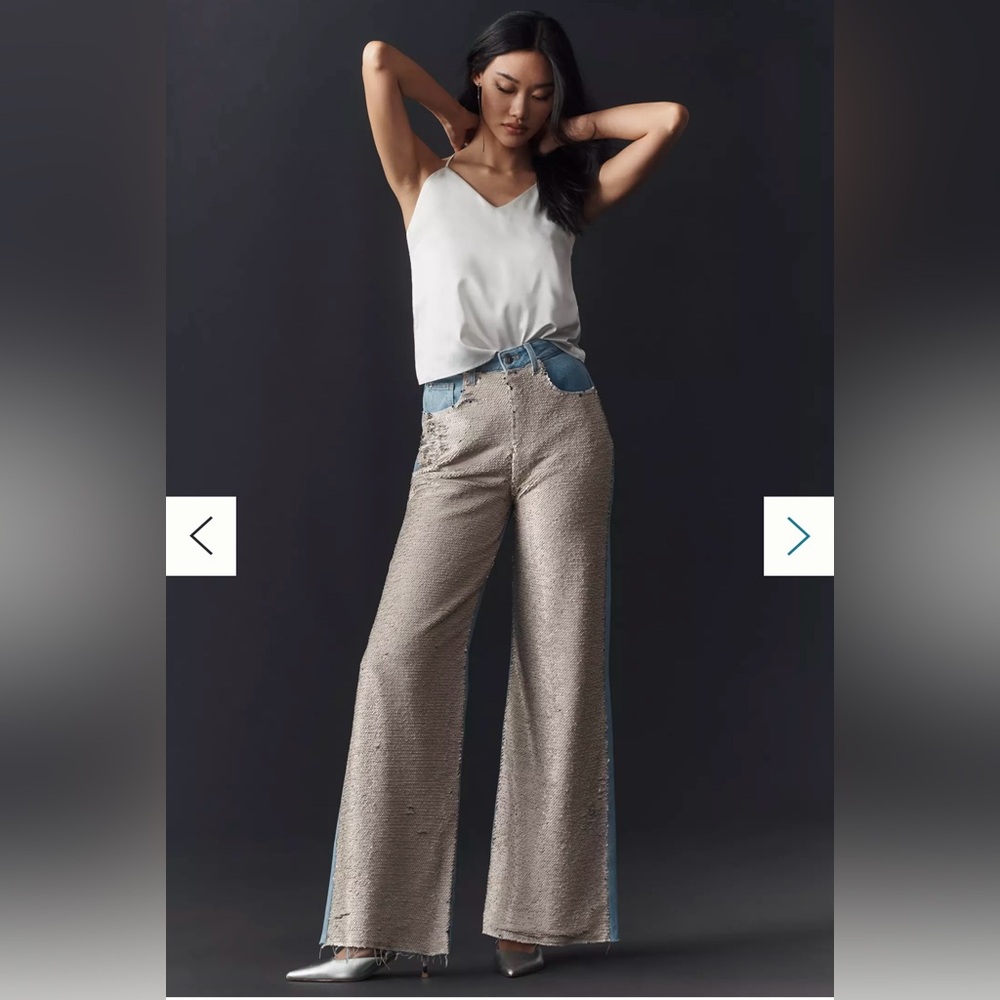 Two-Tone Wide-Leg Pilcro Sequin High-Rise Wide-Leg Skater Jeans
